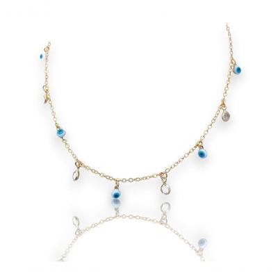 Chocker Olho Grego E Pedra De Vidro Dourado