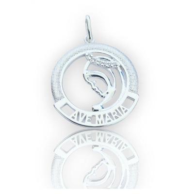 Pingente Medalha Vazada Ave Maria Com Letra Prata