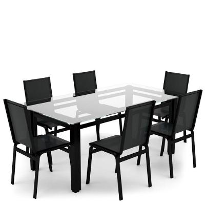 Sala Jantar Retangular 6 Lugares Alumínio Preto Tela Preto