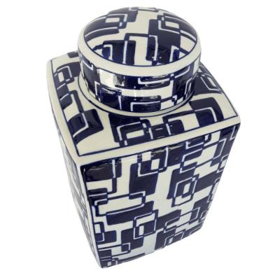 Potiche Cerâmica Azul E Branco 38cm