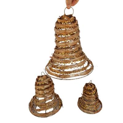 Sinos Decorativo Em Arame E Palha Natural 30cm