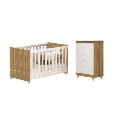 Quarto Infantil Berço Encanto, Cômoda Nature/Branco