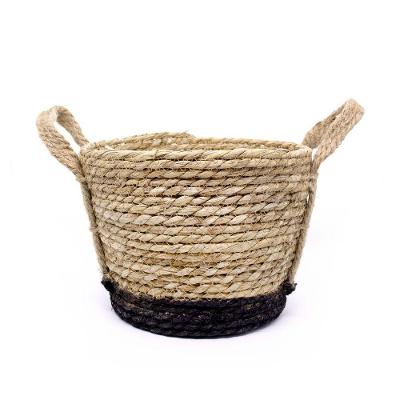 Cesta De Fibra Natural Seagrass Com Fundo Preto 20x27x27 Cm