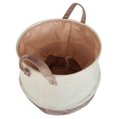Cesto Multi Uso Em Veludo Rosa Com Forração E Alças Alt 38cm X 40cm Diâmetro