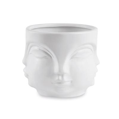 Cachepot Rosto Branco em Cerâmica 14,5x17cm