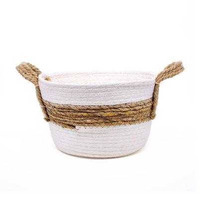 Cesta De Fibra Natural Seagrass Listrado Branco 15x22,5x23 Cm
