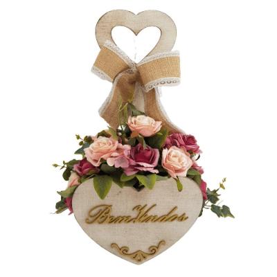 Enfeite Guirlanda Mdf Coração Flores Vermelha