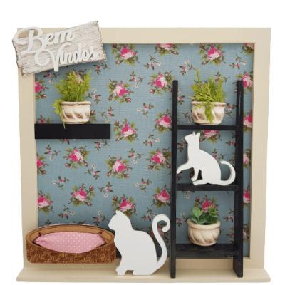 Enfeite Guirlanda Mdf Gato Bem Vindos 34cm X 34cm