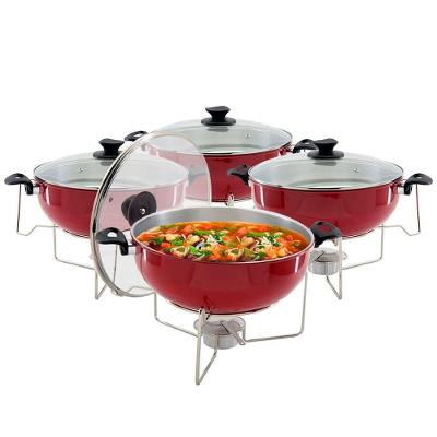 Kit 4 Rechaud Vermelho A álcool Com Tampa De Vidro 6,5l