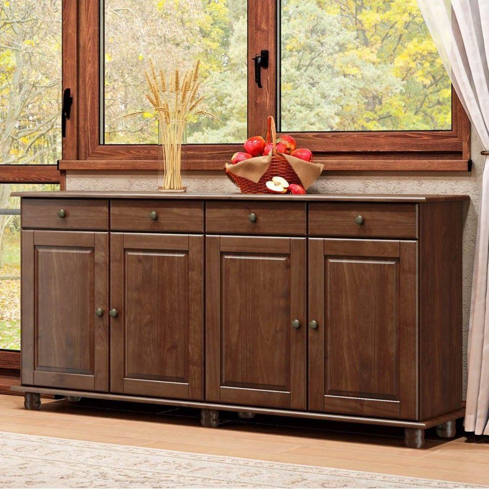 Balcão Buffet Sala De Jantar Rústico 168cm 4 Portas 4 Gavetas Rubia F07 Café - Mpozenato - 4