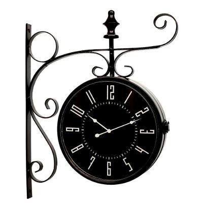 Relógio Estação Dupla Face Retrô Preto Em Metal