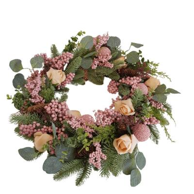 Guirlanda De Natal Com Bagas De Frutinhas Rosa 64cm Diâmetro
