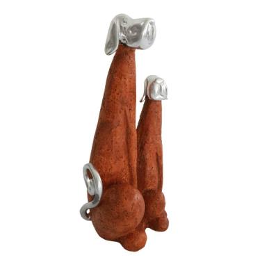 Estátua Cão Com Filhote Estilo Pedra Com Detalhes 28cm