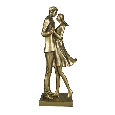 Estatueta Resina De Casal Dourada Enfeite Decoração Casa