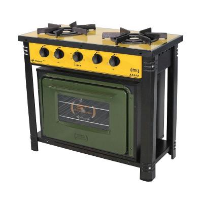 Fogão Industrial Amarelo Com Forno Verde 2 Bocas Duplas Bravo Br2bf - Venâncio
