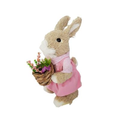 Coelha Páscoa Fios De Sisal Com Cesta Flores 23cm