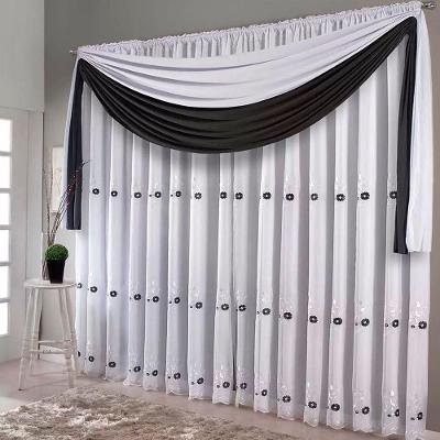 Cortina Combinada Voal Doha 300x250cm Branca Detalhes Cinza