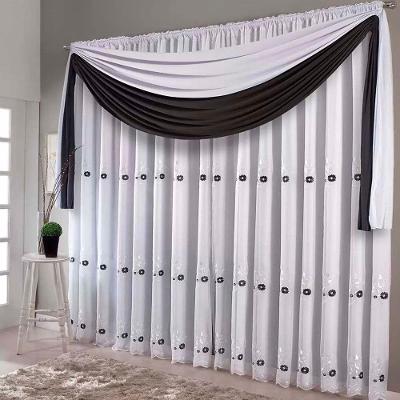 Cortina Combinada Voal Doha 300x250cm Branca Detalhes Cinza