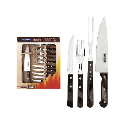 Kit Churrasco Inox E Madeira Polywood Castanho 14pc - Tramontina Marrom