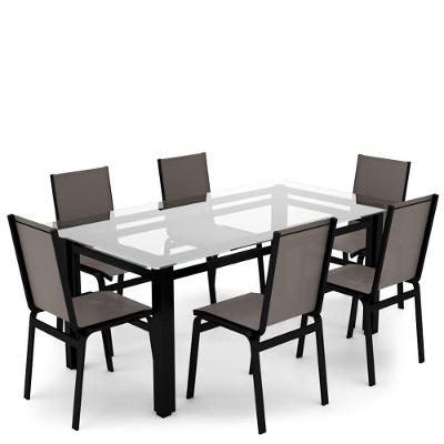 Sala Jantar Retangular 6 Lugares Alumínio Preto Tela Fendi