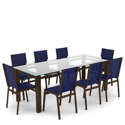 Sala Jantar Retangular 8 Lugares Alumínio Marrom Tela Azul