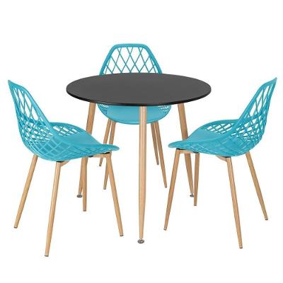 Mesa De Jantar Redonda Preto + 3 Cadeiras Azul Tiffany