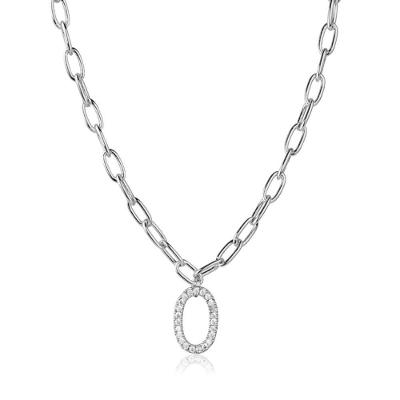 Colar Pingente Inicial Cravejada Ródio Branco Letras O