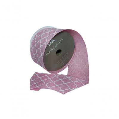 Fita Decorativa Rosa Com Detalhe Branco