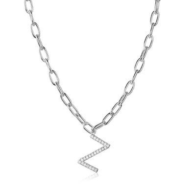 Colar Pingente Inicial Cravejada Ródio Branco Letras Z