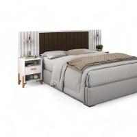 Cabeceira Estofada King Onix Branco E Café Ripado - 2