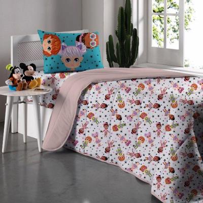 Edredom Solteiro Portallar Estampado Malha Mista Juju 150Mx220M Rosa