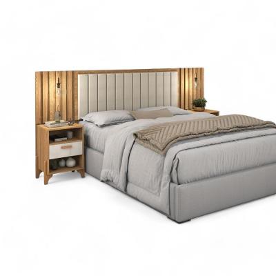 Cabeceira Estofada Casal Onix Freijó E Off White Ripado