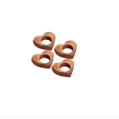Conjunto 4 Anéis Para Guardanapo Madeira Teca Coração
