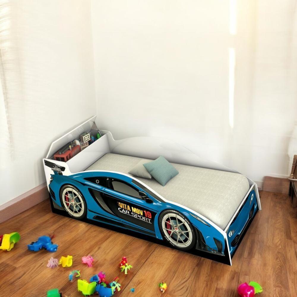 Cama Juvenil Carro Com Baú Azul Com Colchão - 2