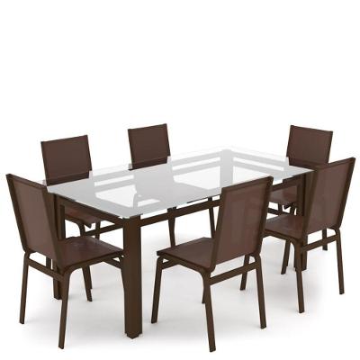 Sala Jantar Retangular 6 Lugares Alumínio Marrom Tela Marrom