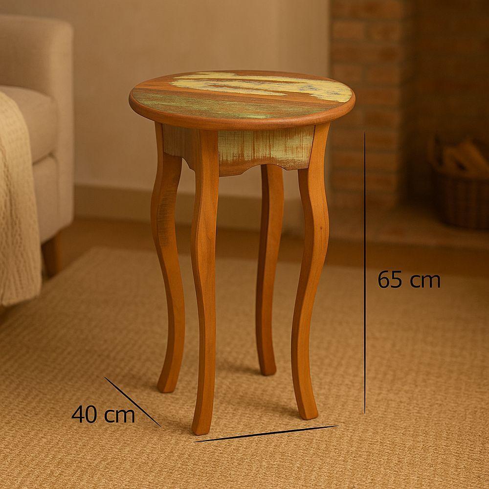 Mesa Lateral Redonda Rústica Em Madeira De Demolição – 40x65cm - 3