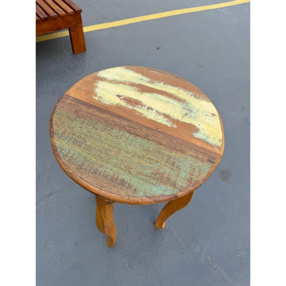 Mesa Lateral Redonda Rústica Em Madeira De Demolição – 40x65cm - 5