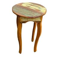 Mesa Lateral Redonda Rústica Em Madeira De Demolição – 40x65cm - 1