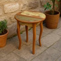 Mesa Lateral Redonda Rústica Em Madeira De Demolição – 40x65cm - 2