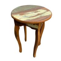Mesa Lateral Redonda Rústica Em Madeira De Demolição – 40x65cm
