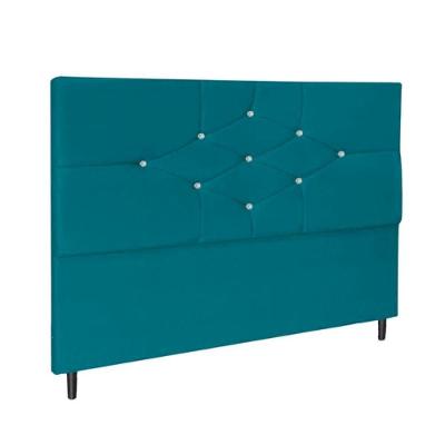 Cabeceira Cama Box Casal 140 Cm Virgínia Suede Azul Tiffany