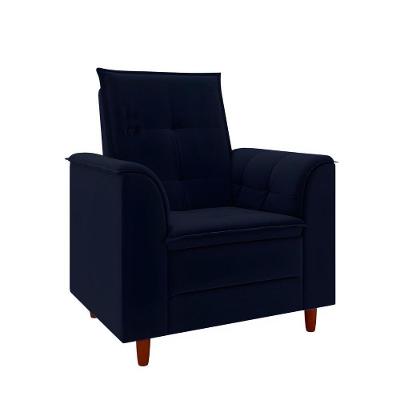 Poltrona Decorativa Estofada Confortável Sala Atenas Veludo Azul Marinho