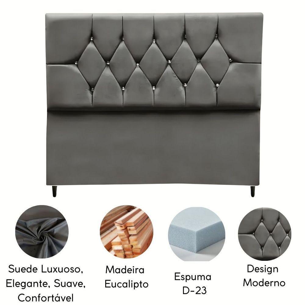 Cabeceira Para Cama Box Estofada Casal 140 Cm Suede Isabela Cinza - 4