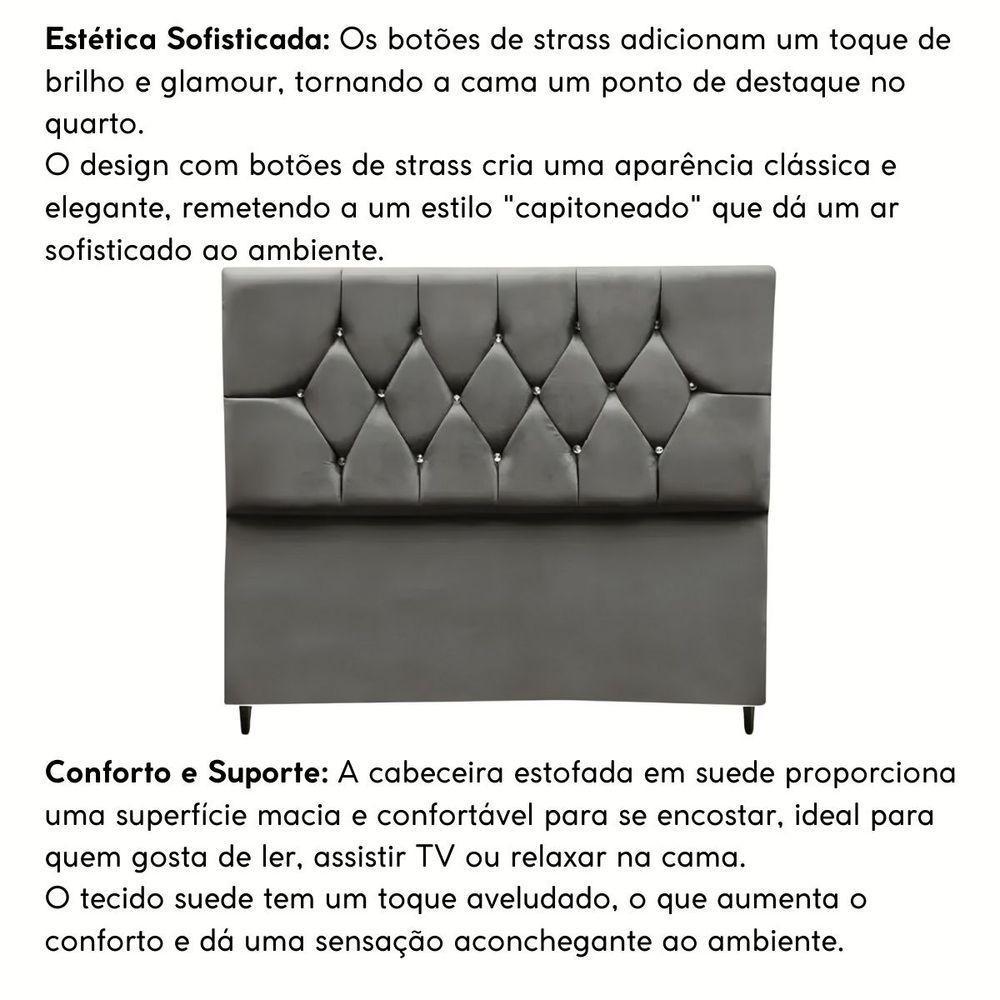 Cabeceira Para Cama Box Estofada Casal 140 Cm Suede Isabela Cinza - 5
