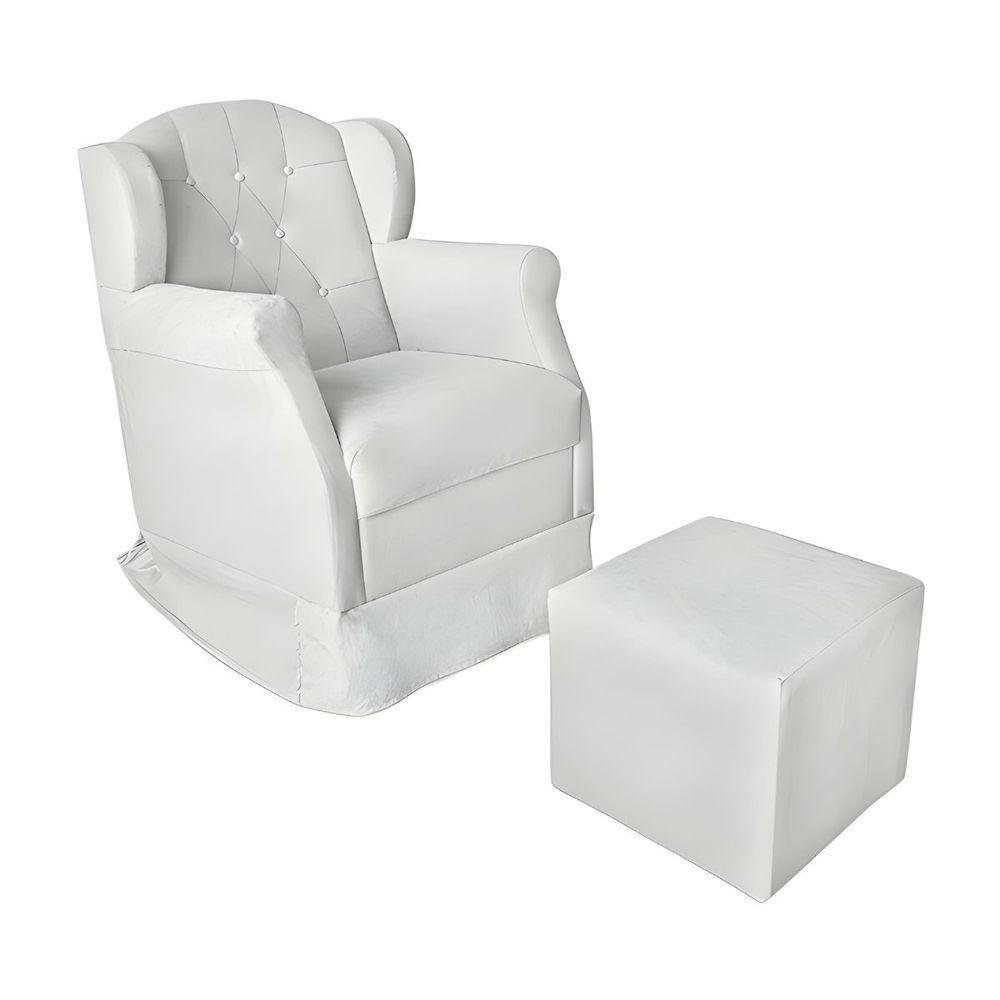 Poltrona Decorativa Amamentação Balanço Puff Bebê Corino Branco - 2