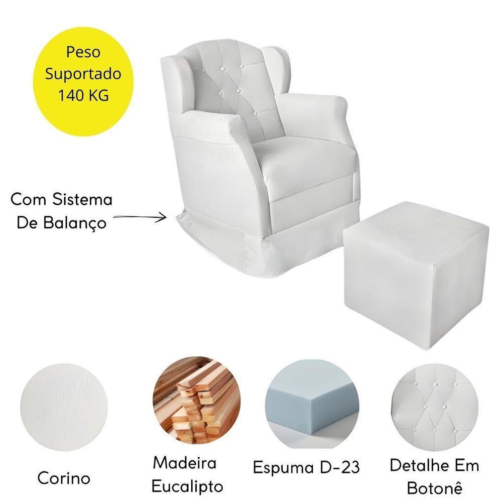 Poltrona Decorativa Amamentação Balanço Puff Bebê Corino Branco - 4
