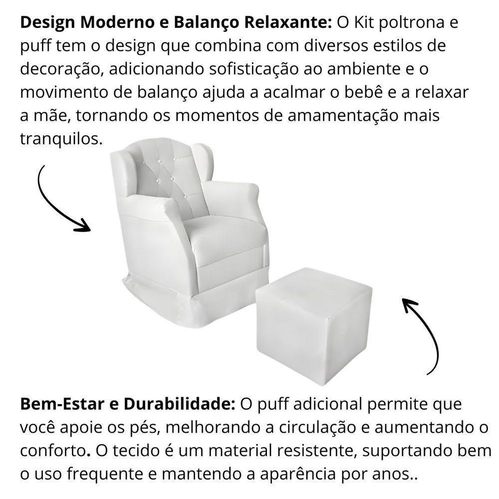 Poltrona Decorativa Amamentação Balanço Puff Bebê Corino Branco - 5