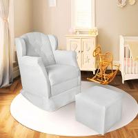 Poltrona Decorativa Amamentação Balanço Puff Bebê Corino Branco - 1