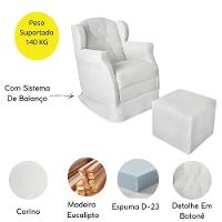 Poltrona Decorativa Amamentação Balanço Puff Bebê Corino Branco