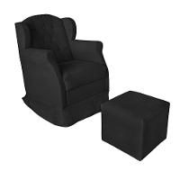 Kit Poltrona Amamentação Com Puff Confortável Serena Suede Preto - 1